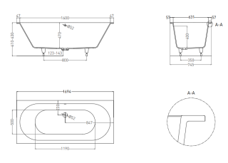 Ванна из искусственного камня Salini Ornella Axis S-Sense 103413MRH 170x75см RAL снаружи
